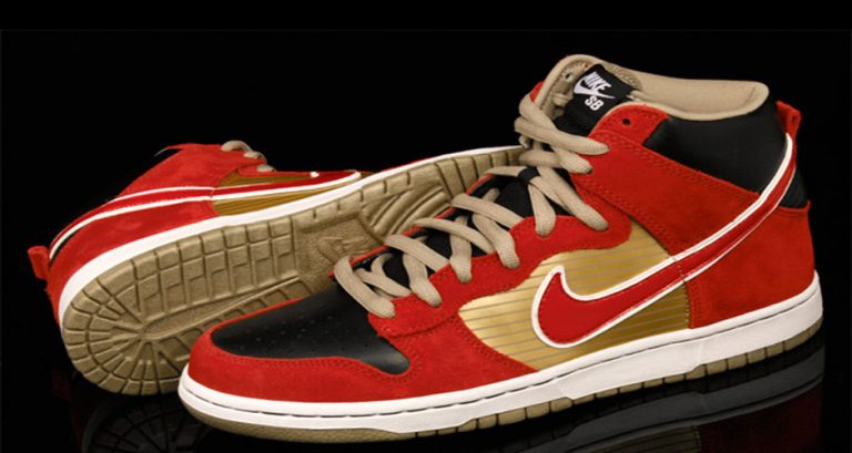 nike dunk red white gold